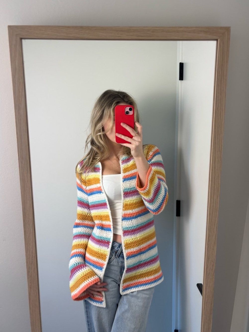 Hand made multicolour striped crochet cardigan